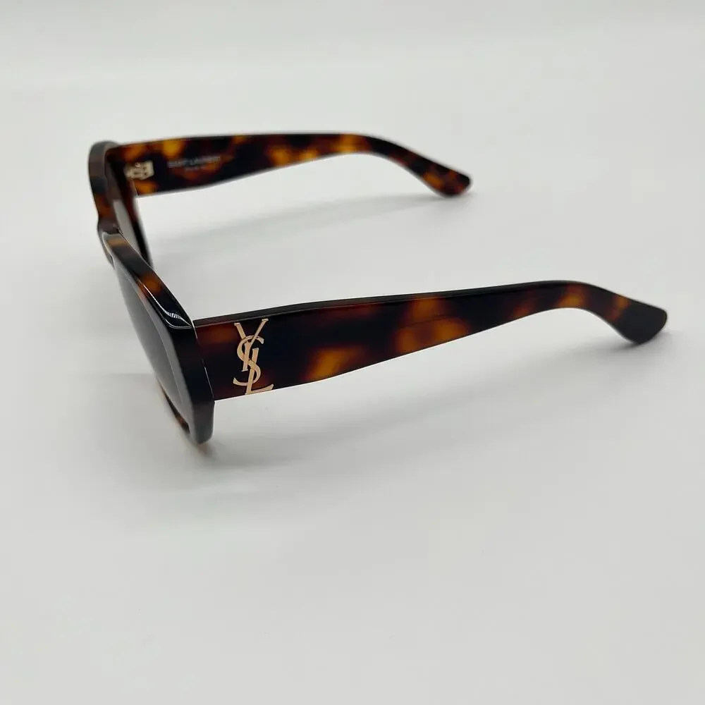 SAINT LAURENT Sunglasses Unisex, Havana Geometric Tortoise Shell, Case Included
